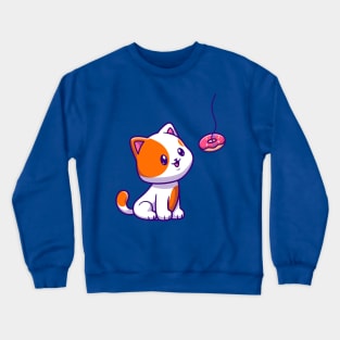 Cute Cat Eating Donut Cartoon Crewneck Sweatshirt